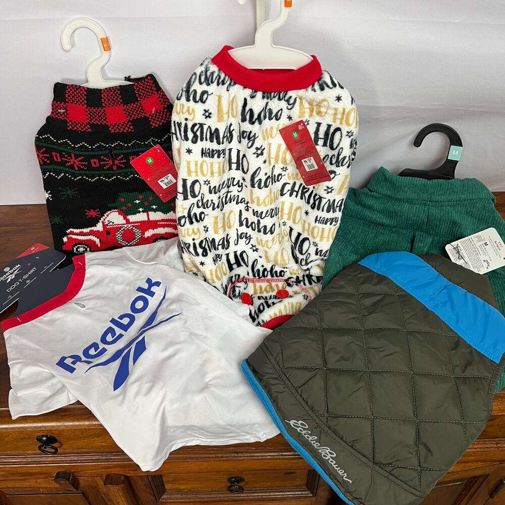 Dog Clothing Bundle Medium 5pc Eddie Bauer Christmas Sweater PJs Vest Corduroy